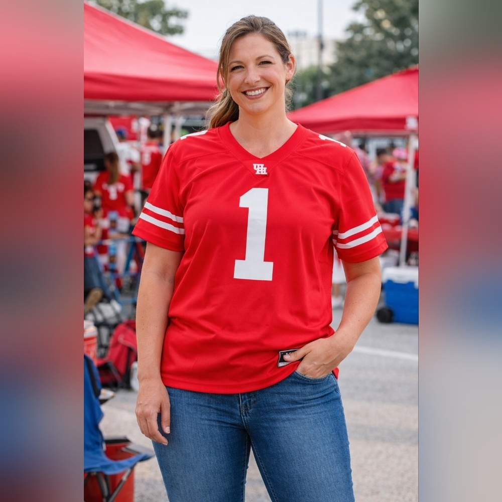 University of Houston Cougars Gen 2 Football Jersey Red White #1 Women’s XL